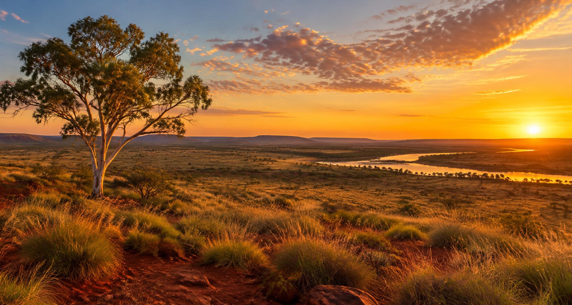 Outback plains near Longreach at sunset
